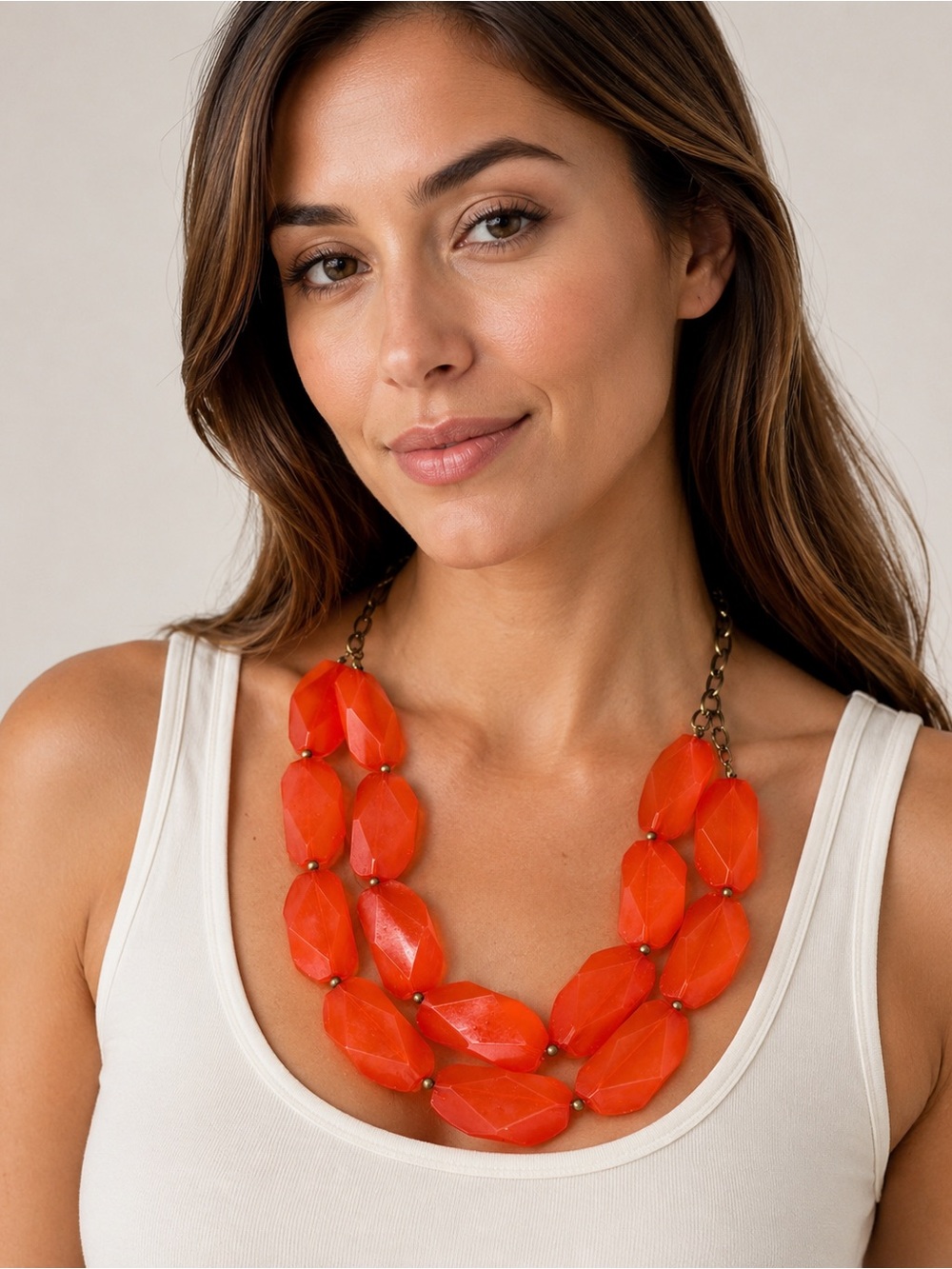 Orange Statement Necklace Chunky Faceted Beads Double Strand Bib Jewelry
